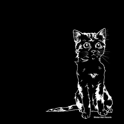 The album art for AJJ's "Only God Can Judge Me And More". It is a black square with a white drawing of a cat.