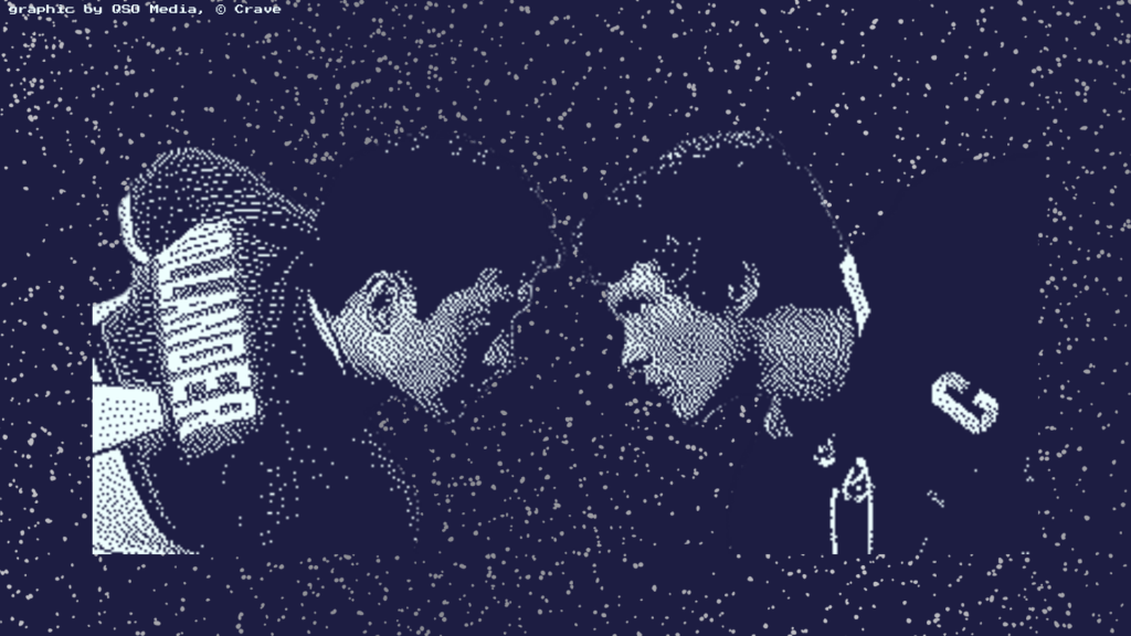 Shane Hollander and Ilya Rozanov going head-to-head in a blue and white dithered image on a snowy backdrop.