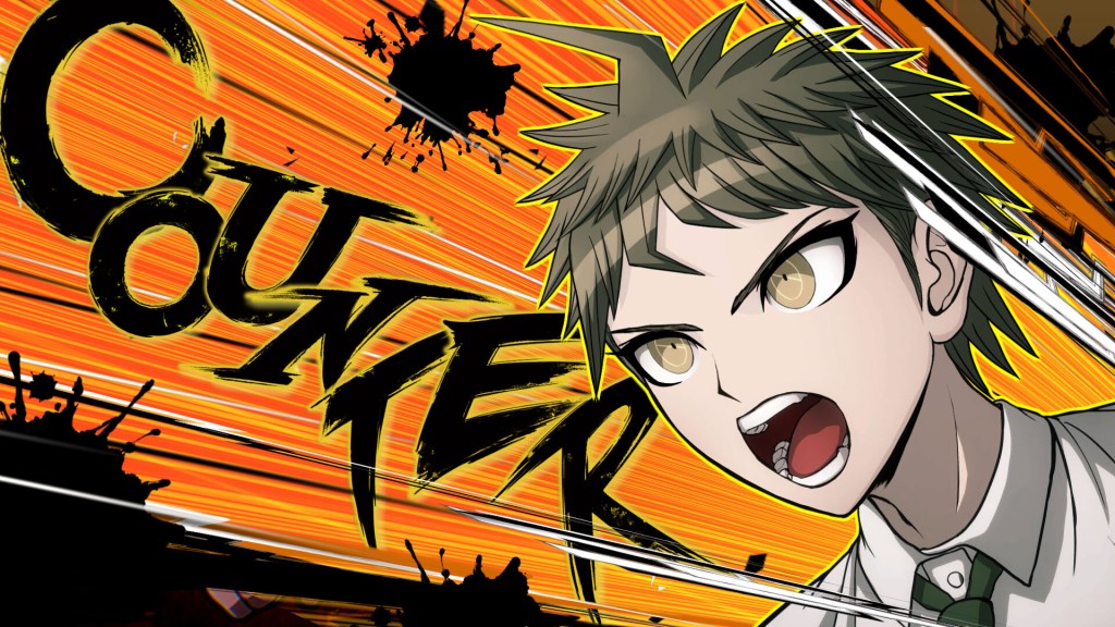 Hajime Hinata yelling Counter! during a class trial