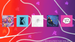 Five album covers are shown in a dithered form, as if viewed through on old monitor. The albums are The Apple Tree Under the Sea by Hemlocke Springs, Gymnastics by Sneaks, White by RAY, Earth to Ursa Major by Jordaan Mason, and Intro Bonito by Kero Kero Bonito. Behind them is a red and blue gradient, and some white lines and stars.