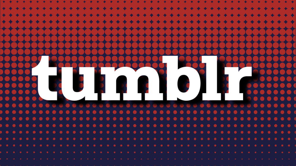 The Tumblr logo on a red and blue half-tone background.